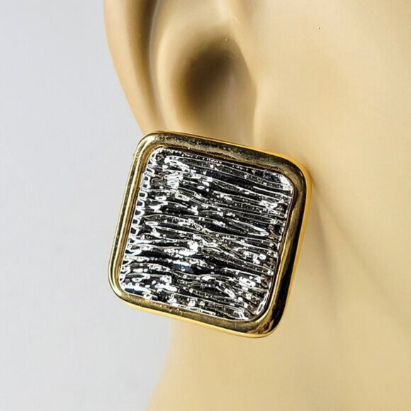 Silver and Gold Square Earrings - Picture 2 of 10